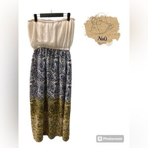 Marianne Blue and Yellow Ombré Strapless Maxi Dress 1X